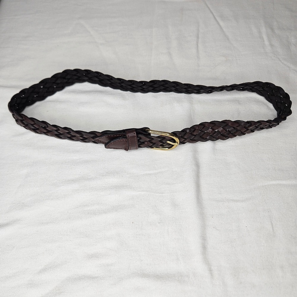 Dark Brown Braided Genuine Leather‎ Belt Gold Buckle Size Medium 15400-10-000
